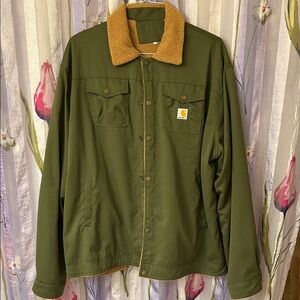 NWOT Carhartt-like Men's Green Jacket with Brown Collar